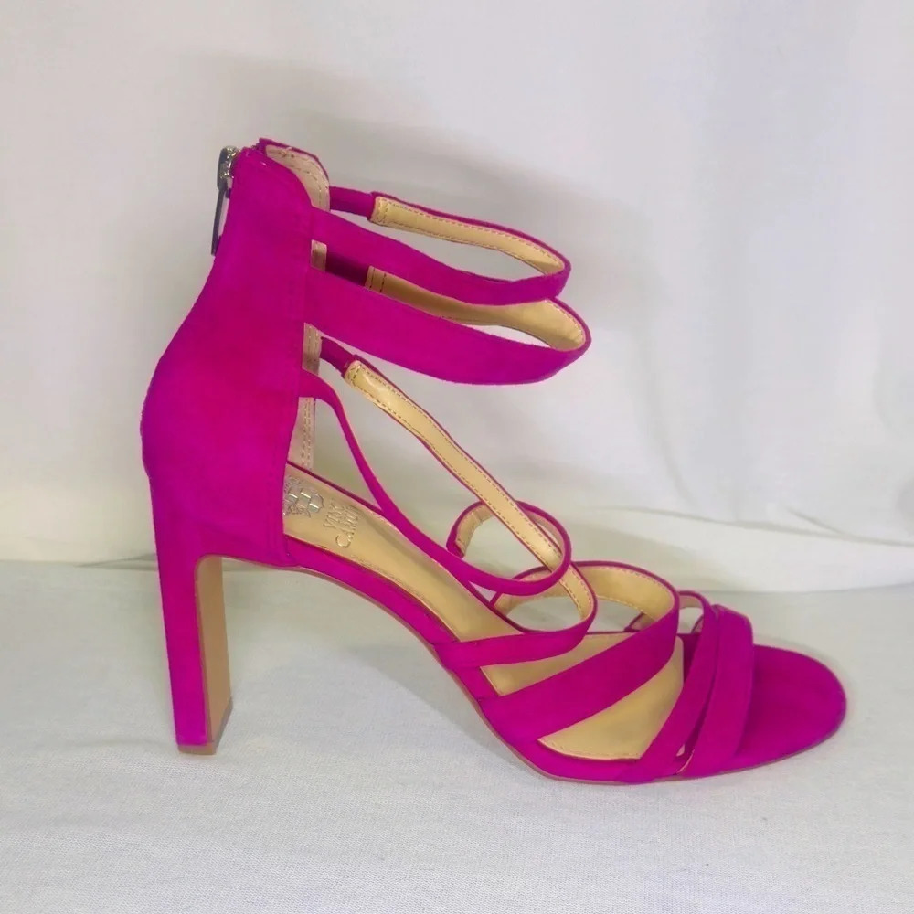 Vince Camuto Bunniva Strappy Suede Sandals Dragonfruit color Size 10M - Picture 11 of 13